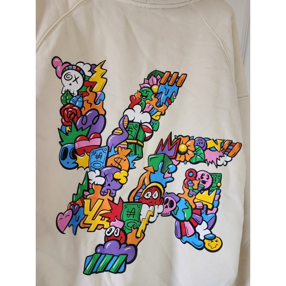 YoungLA Trippy Logo Hoodie Cream Graphic Oversized Sweatshirt XXL Model 560 - Picture 3 of 8